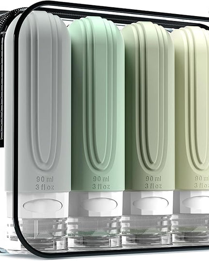 Travel Bottles for Toiletries, Tsa Approved 3oz Travel Size Containers BPA Free Leak Proof Refillable Liquid Silicone Squeezable Travel Accessories for Shampoo Conditioner Lotion (4 Pack)…