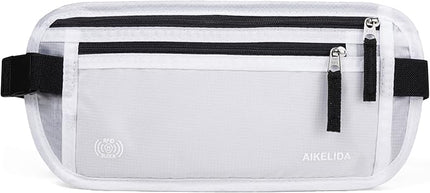 RFID Blocking Money Belt - Passport Holder & Travel Wallet, Slim Hidden Fanny Packs for Women Men - White