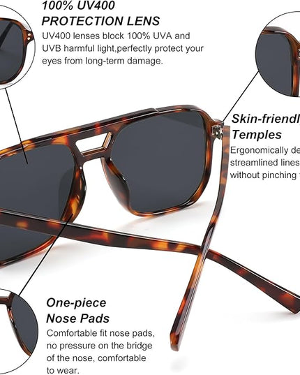 FEISEDY Retro Square Aviator Sunglasses Women Men 70s Vintage Trendy Plastic Frame Sun Glasses B2835