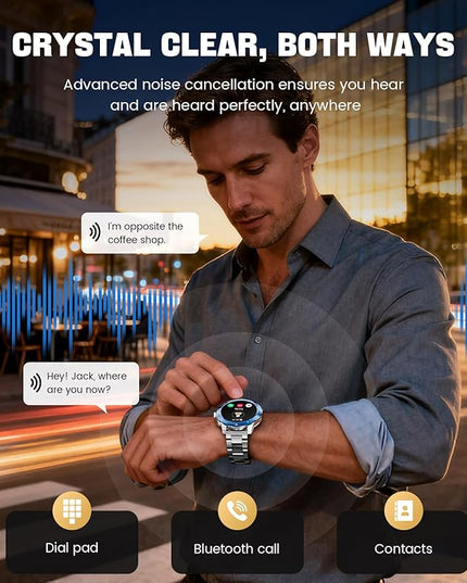 LIGE Smart Watches for Men, Make/Answer Call, 600mAH Battery, 200+ Sports Modes, 1.43" AMOLED Fitness Watch with Heart Rate/Sleep Monitor, Business Sport Smart Watch for Android iOS, Silver Blue
