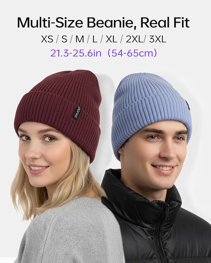 Zylioo Plus Size Fleece Lined Beanie Hat,2XL/XL/L/M/S Thermal Knitted Hat,Winter Warm Lined Snow Hats for Women Men
