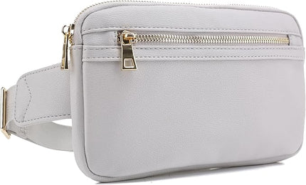 LOVESOME Vegan Leather Everywhere Fashion Waist Bag Fanny Pack Crossbody Bag Belt Bag Sling Bag with Adjustable Strap for Women (Light Grey), FC19515