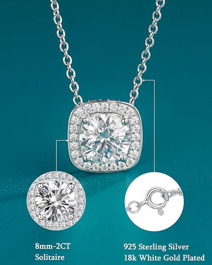 IMOLOVE Moissanite Solitaire Pendant Necklaces for Women Sterling Silver with 18K White Gold Plated 1-3 Carat D Color VVS1 Clarity Mossanite Jewelry for Women