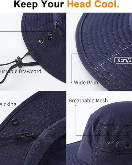 Home Prefer UPF50+ Mens Sun Hat Wide Brim Womens UV Protection Beach Bucket Hat for Fishing Hiking Snap Up Cowboy Hat
