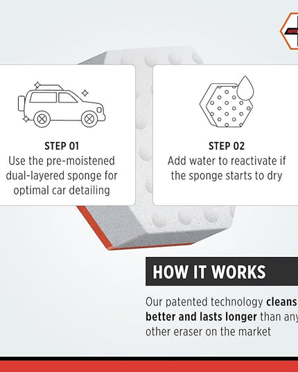 AutoERASERS™ Instant Detailing Car Bikes Wash Sponge, Non-Scratch Car Cleaning Sponge, Dual-Sided Auto Cleaning Sponges Pre-Moistened and Portable for On-The-Go Use, Pack of 3