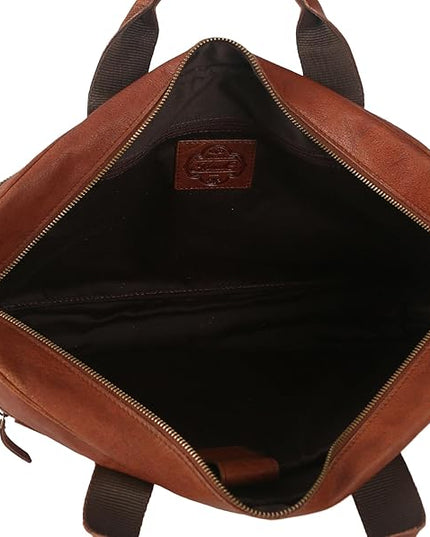 Leather briefcase 18 Inch Laptop Messenger Bags for Men and Women Best Office briefcase Satchel Bag (Wash Tan)