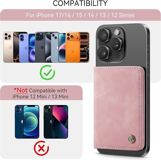 Defencase for Magsafe Wallet Magnetic Card Holder RFID Blocking, PU Leather Minimalist Phone Wallet for MagSafe Phones and Cases for iPhone 17/16/ 15/14/ 13/12/ Pro/Max/Plus/Air, Rose Pink