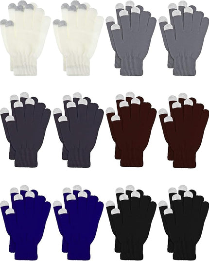 Pangda 12 Pairs Winter Touch Screen Gloves for Men Women Stretch Knitted Texting Gloves Warm Windproof Solid Color Mittens
