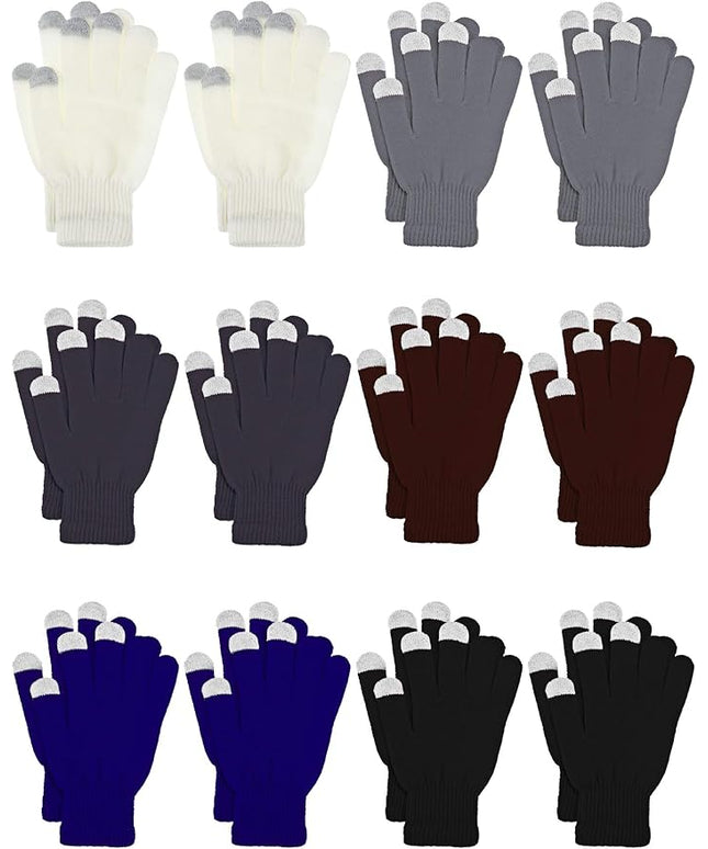 Pangda 12 Pairs Winter Touch Screen Gloves for Men Women Stretch Knitted Texting Gloves Warm Windproof Solid Color Mittens