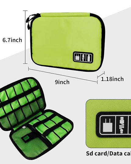 Electronics Organizer Travel Case,Electronic Accessories Storage Bag,Portable Waterproof Cable Organizer Bag,Travel Cord Organizer Bags for Small Charging Cord Storage,SD Card-Green