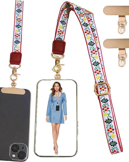 LEMEDE Phone Charm Lanyard, Gold Buckle Adjustable Crossbody and Wrist Strap with 2pcs 360-Degree Rotatable Phone Pad