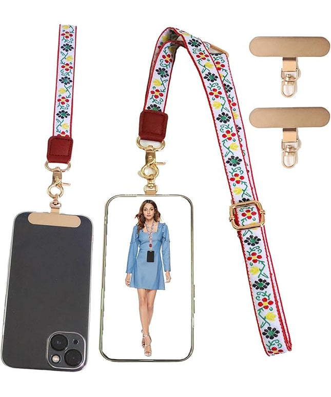 LEMEDE Phone Charm Lanyard, Gold Buckle Adjustable Crossbody and Wrist Strap with 2pcs 360-Degree Rotatable Phone Pad