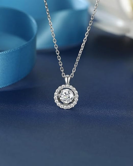 MomentWish Necklace for Women, Sparkling Gift for Her, 1Carat Moissanite Heart Pendent for Her, 925 Sterling Silver Dance Necklace for Anniversary Christmas Valentines