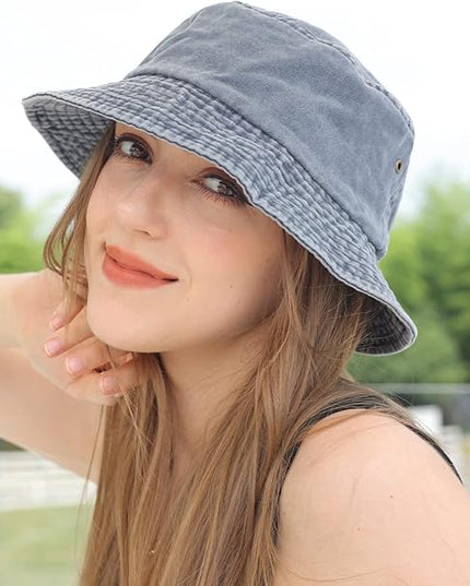 kozinu Washed Cotton Bucket Hats Packable Summer Outdoor Cap Travel Beach Sun Hat Plain Colors for Men Women