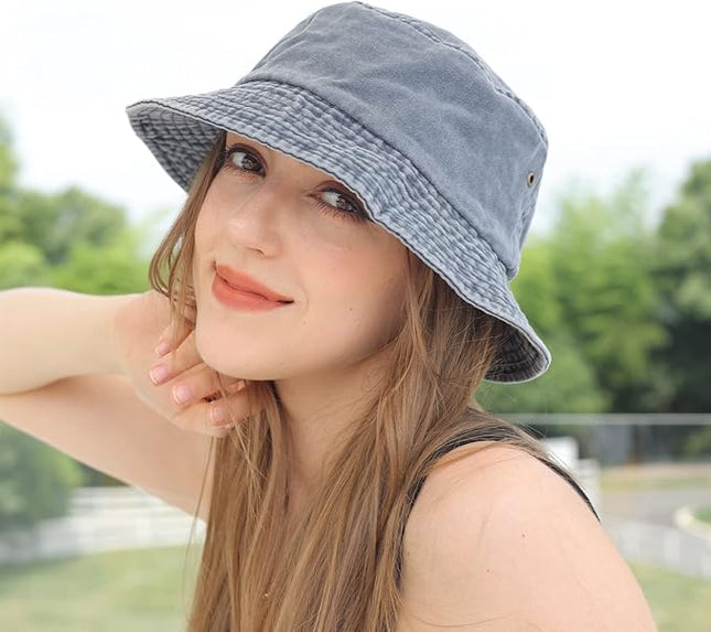 kozinu Washed Cotton Bucket Hats Packable Summer Outdoor Cap Travel Beach Sun Hat Plain Colors for Men Women
