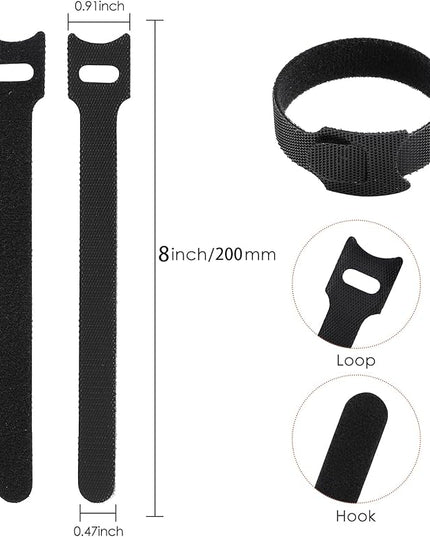150PCS 8 Inch Reusable Cable Ties Wire Ties Cord Organizer Cable Organizer Adjustable Cable Management Black