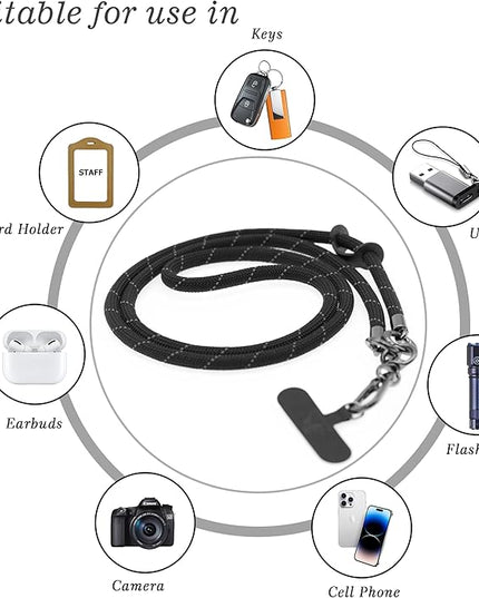 Phone Lanyard Universal Cell Phone Strap Crossbody Strap for iPhone Lanyard Around the Neck Extra Long Rope with Tether Tab for Men and Women (Black Reflective)