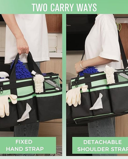 Wearable Cleaning Caddy, Cleaning Caddy Supplies Organizer with Handle & Shoulder Straps for Housekeepers, Under Sink & Car Cleaning Tool Organizers Bag with 4 Foldable Divider (MintGreen)