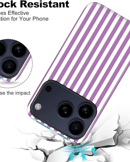 Magnetic for iPhone 17 Pro Max Case Cute Stripes Phone Case, Shockproof Slim TPU and Hard PC Protective Phone Cover Compatible with MagSafe Designed for Women Girls, Purple