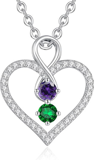 LOUISA SECRET Infinity Double Birthstone Necklace, 925 Sterling Silver Tiny Pendant Heart Necklace for Women Wife Her, Best Jewelry Gift Heart Jewelry Meaningful Gift for Valentine's Day, Christmas, Birthday Anniversary