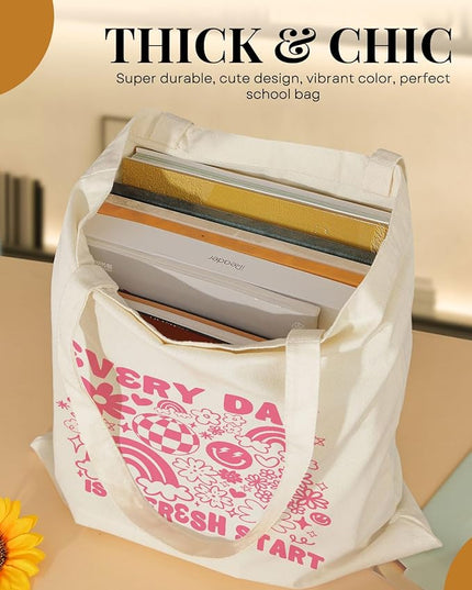 AUSVKAI Canvas Tote Bag Aesthetic for Women, Cute Cloth Cotton Bags for College Shopping Beach Grocery and Trendy Gifts
