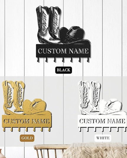 LOWACOS Personalized Key Holder for Wall, Custom Metal Cowboy Key Hooks with Name, Meta Jacket Holder Hooks Organizer Rack, Jacket Hanger Decor for Kitchen, Entryway, Hallway, Office, Doorway