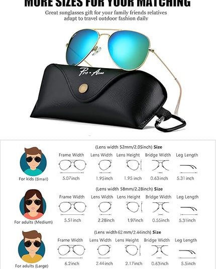 Pro Acme Classic Aviator Sunglasses for Women & Men Glass Lens Metal Frame UV400 Driver Sunglasses