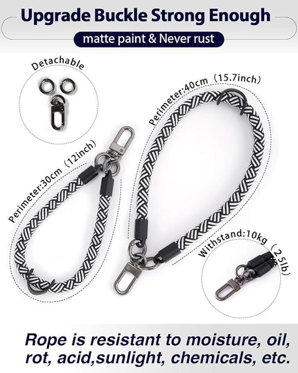 project-cb Hand Wrist Phone Strap,Phone Lanyard Patch ×2,Cell Phone Case Holder,Wristlet Strap for Key,AirPods,Camera (White-Black, 12inch)