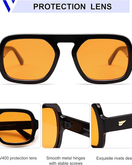 VANLINKER Oversized Retro Square Aviator Sunglasses for Women Men 70s Vintage Style Trendy Big Flat Top Sun Glasses VL9826