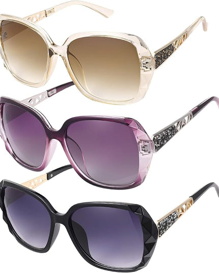 DragonflyDreams 4 Pcs Women Large Sunglasses, UV 400 Glasses Oversized Classic Trend Ladies Sunglasses Sparkling Large Frame