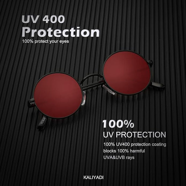 KALIYADI Round Polarized Sunglasses for Men Women Retro Metal Hippie Circle Style Sun Glasses UV Protection