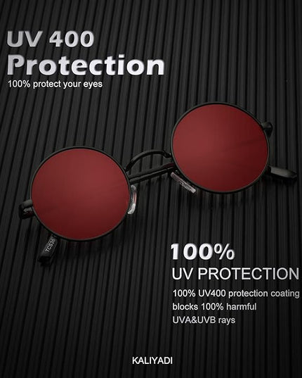 KALIYADI Round Polarized Sunglasses for Men Women Retro Metal Hippie Circle Style Sun Glasses UV Protection