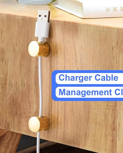 3 Sets Charger Holders for Cords, Gold Adjustable Cable Anchor Holders, Adhesive Metal Cord Clips, Cable Management Wire Organizers for Desk, Office, Nightstand