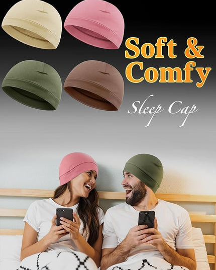 Syhood 4 Pcs Cotton Skull Caps for Men Women Breathable Beanie Thin Sleep Hat Night Running Cap Helmet Liner for Cycling Gym