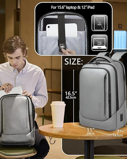 hk Laptop Backpack for Men with USB Charging Port Water-Resistant for 15.6 Inch Computer Bag Durable High-Tech Daypack Casual Backpack for Business Work College Weekender Travel- Grey
