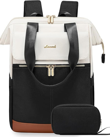 LOVEVOOK Laptop Backpack for Women, 15.6 Inch Work Laptop Bag with USB Port, Fashion Teacher Nurse Backpack Purse, Waterproof Travel Computer Backpack with Organizer Bag, 2PCS, Beige-Black