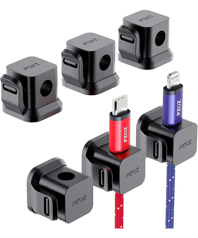 PZOZ 6 Pack Cord Organizer, Adhesive Charger Cable Clips, Wire Holder Keeper Organizer, Charging USB Cable Management for Home Office Desk Phone Car Wall Desktop Nightstand (Black)