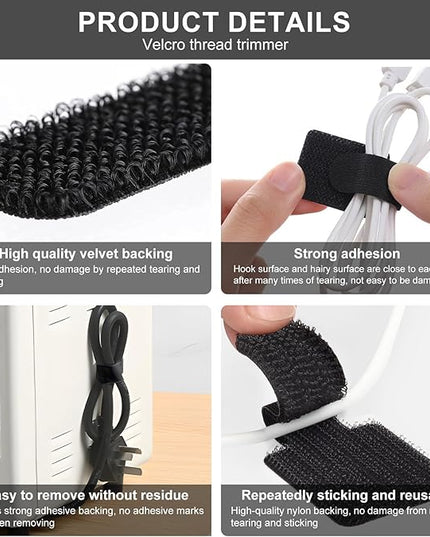 50-Pack Reusable Self-Adhesive Cable Ties Cable Management Adjustable Hook & Loop Straps for Organizing Data Cables, Wires, Headphones Under-Table Cord Management for Home, Office