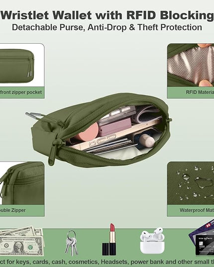 Clip and Go Strap for Phone with Wallet Crossbody, Adjustable Phone Lanyard with Detachable RFID Wristlet Wallet, Pattern Strap - Olive Green(M)
