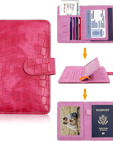 Melsbrinna Unisex Adult Travel Wallet, RFID Protected, Pink Faux Leather Passport Cover with 6 Compartments and 4 Card Slots