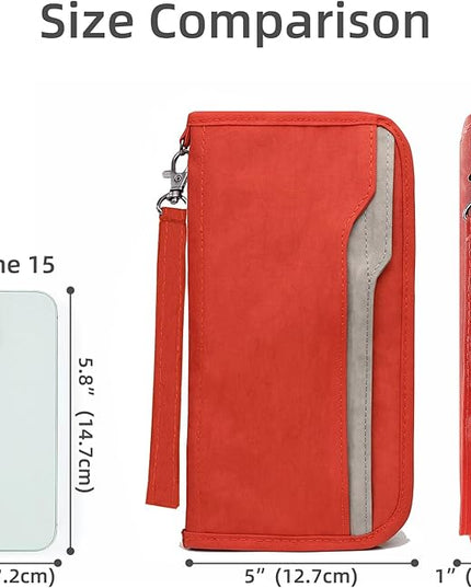 ZOPPEN Passport Holder Family RFID Passport Wallet, Passport Holder Women/Men, Travel Wallet Documents Organizer Zipper Case with Removable Wristlet Strap, Travel Essentials for Flying