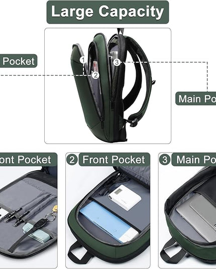 Business Backpack 17 Inch Slim Expandable Waterproof Travel Laptop Backpacks with USB Charger Port Anti-Theft Lightweight Large Work Computer Bag College Laptop Backpacks Gifts for Men Women, Green