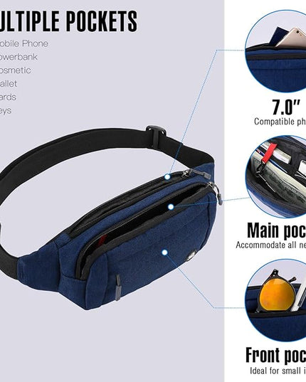 WATERFLY Fanny Pack Waist Bag: Small Hip Pouch Bum Bag Fannie Pack Phanny Fannypack Waistpack Bumbag Beltbag Sport Slim Fashionable for Jogging Hiking Hiker Woman Man