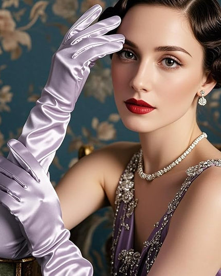 THARAHT Women Long Gloves with Satin Elbow Length for 1920s Opera Tea Party Costumes Bridal Evening Dress