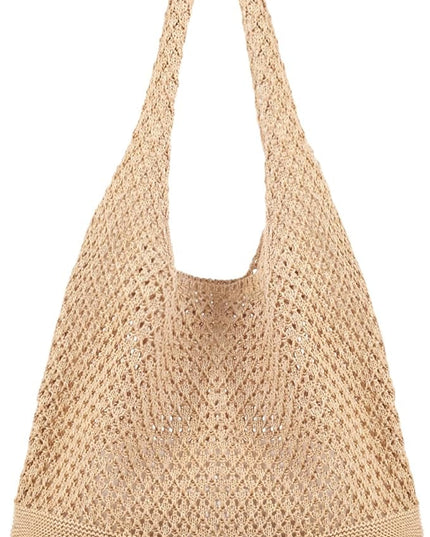 COOKOOKY Crochet Beach Tote bag Summer Beach Bag for Women Aesthetic Mesh Tote Bag Hippie Bag Knit Bag
