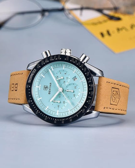 BY BENYAR Watch for Men Analog Quartz Chronograph Waterproof Luminous Designer Mens Wrist Watches Business Work Sport Casual Dress Watch with Silicone Strap Elegant Gifts for Men