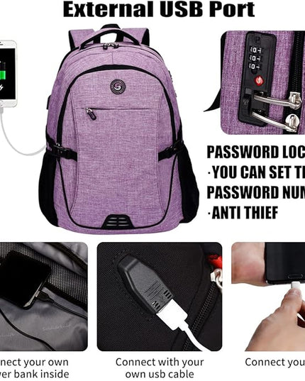 SHRRADOO Anti Theft Laptop Backpack Travel Backpacks with usb Charging Port for Women Men High School College Backpack Computer Bag Fits 17 Inch Laptop,Purple | Travel Backpacks, usb Charging Port, College Backpack, Computer Bag