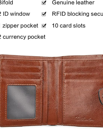 BOSTANTEN Women Leather Wallet RFID Blocking Small Bifold Zipper Pocket Wallet Card Case Purse with ID Window