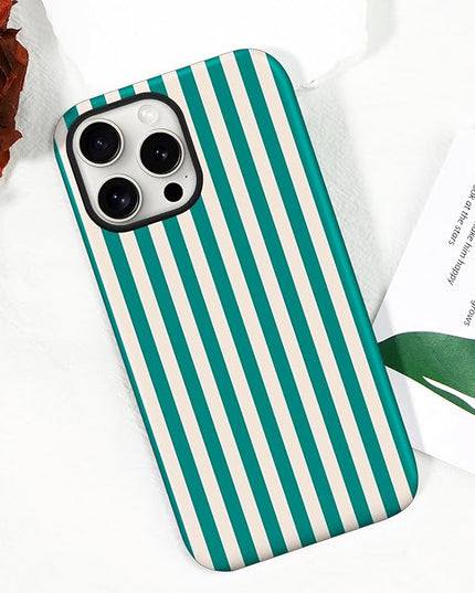 Magnetic for iPhone 14 Pro Case Cute Stripes Phone Case, Shockproof Slim TPU and Hard PC Protective Phone Cover Compatible with MagSafe Designed for Women Girls, Emerald Green