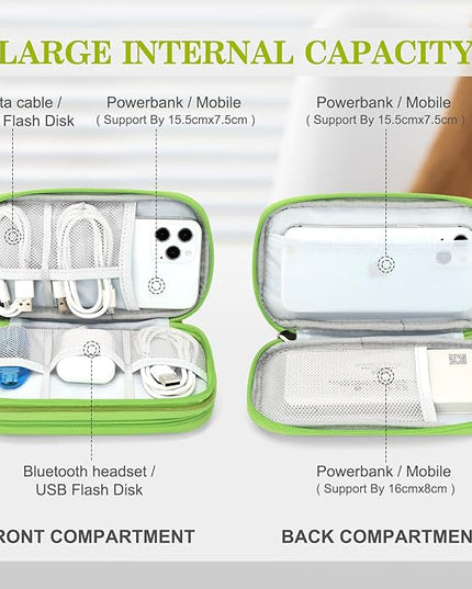 FYY Travel Cable Organizer Pouch Electronic Accessories Carry Case Portable Waterproof Double Layers All-in-One Storage Bag for Cord, Charger, Phone, Earphone Green